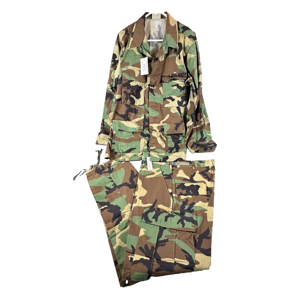 US Army Woodland Camo BDU Uniform Set Medium Regular Jacket & Pants Ripstop New